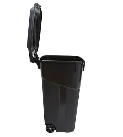 32 Gallon Heavy Duty Wheeled Plastic Garbage Can with Attached Lid and Easy Grip Handle – Bottom Hand Groove, Rugged Wheels, Indoor Outdoor Trash Can for Home, Kitchen, Yard, Patio (2)