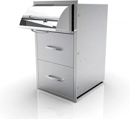 Outdoor Kitchen Drawers, Box Frame Style Flush Mount BBQ Drawer w/Stainless Steel Handle, BBQ Island Drawers For Patio Grill Station,Three Drawers