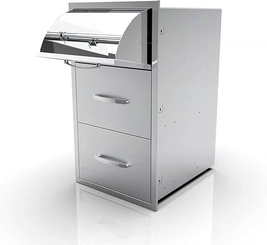 Outdoor Kitchen Drawers, Flush Mount Triple Access BBQ Drawers With Stainless Steel Handle, BBQ Island For BBQ Island Patio Grill Station,Three Drawers