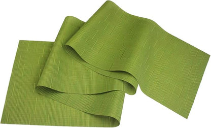 PIGCHCY Elegant Placemats and Table Runner, Washable Durable Plastic, 6pcs Placemats + 1pcs Runner, Sage Green