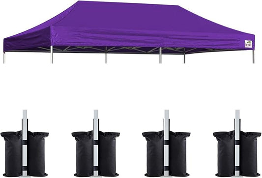 Eurmax USA 10x20 Pop Up Canopy Replacement Canopy Tent Top Cover, Instant Canopy Top Cover ONLY, Choose 30 Colors,Bonus 4PC Pack Weight Bag (10x20, Purple)