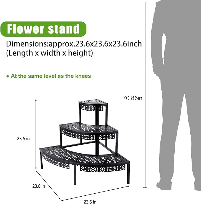 aboxoo 3-Tier Metal Plant Stand, Stair-Step Corner Shelf - Image 2