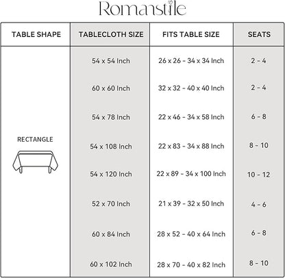 Romanstile Rectangle Vinyl Tablecloth, 100% Waterproof Oil-Proof Checkered Plastic Table Cloth, Heavy Duty Wipeable Table Covers for Dining, Camping, Picnic, Outdoor - 60 x 102 Inch, White