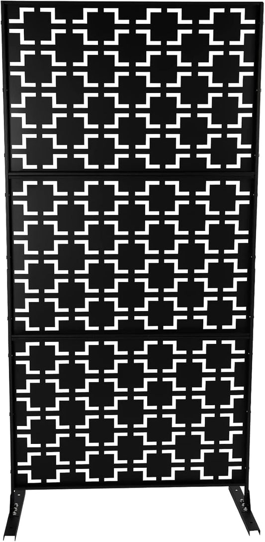 Metal Outdoor Privacy Screen,Freestanding Outdoor Divider Decorative Privacy Fence Screen,Freestanding Decorative Privacy Screen for Balcony Patio (Checkered Pattern 35.4in)