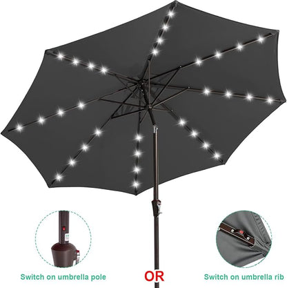 JEAREY 9' Patio Umbrella with Solar Lights, LED Umbrella, Tilt & Crank UV - Image 2