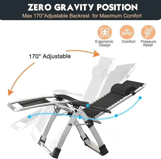 MOPHOTO Zero Gravity Chair, Outdoor Padded Lounge Chair - Image 5