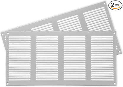 Repa Market 2-Pack Air Vent Cover 16x8 Inch (Outer Dimensions) White Galvanized Steel Louvered Grill Cover with Mesh Screen/Wall or Ceiling Vent/HVAC Register for Indoor and Outdoor Ventilation