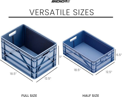 SIDIO Crate Basic Pack - 2 Full-Size & 1 Half-Size Heavy Duty Stackable Storage Bins, Totes, Containers with Dividers - Durable Plastic Organizer for Home, Office, Garage, and Outdoor Use, Aircraft