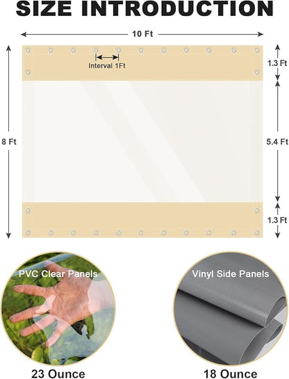 Clear Vinyl Curtains for Patio Enclosure, 23oz Heavy Duty Waterproof Anti-UV and Tear-Resistant Tarpaulin with Grommets, Weatherproof Panels for Porch, Pergola, Gazebo, Balcony, Outdoor