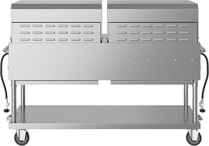 72 in. 10-Burner Commercial Outdoor Propane Gas Grill with Two 36 in. Roll Dome Covers in Stainless-Steel, ETL Listed (CGKIT7-D36D36)