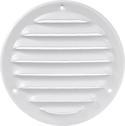 Repa Market 4 Inch (Opening Dimensions) Round Air Vent Cover/White Galvanized Steel Louvered Grill Cover with Mesh Screen/Wall or Ceiling Vent/HVAC Register for DIY Home Improvement