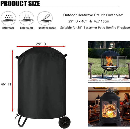 POMER Patio Bonfire Fireplace Cover, Round Fire Pit Cover for 28 Inch Outdoor Fireplace Waterproof Heatwave Fire Bowl Cover - 28" D x 46" H