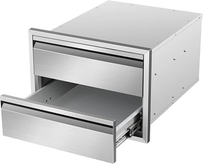 Outdoor Kitchen Drawers 18" W x 13" H x 21" D Stainless Steel Double Drawers with Hidden Handle for BBQ Island, Patio Grill Station & Outdoor Kitchen Cabinets
