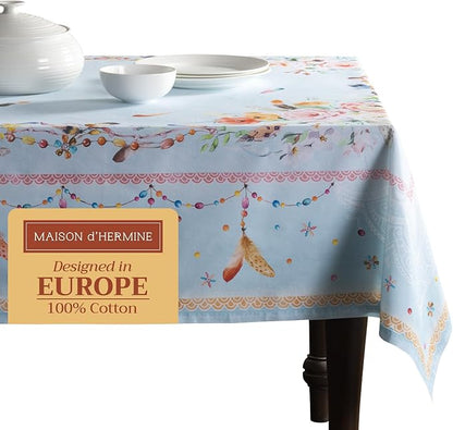 Maison d' Hermine Table Cloth Rectangle Table 100% Cotton 54 x 72 Inches Tablecloth Reusable Decorative Everyday Use for Dining Room, Farmhouse, Home, Party, Festive & Wedding Spring Summer - Ibiza