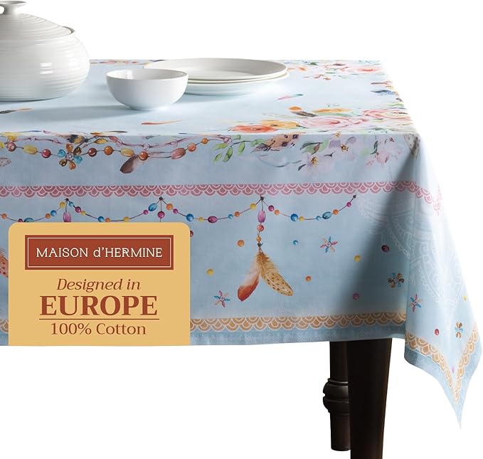 Maison d' Hermine Table Cloth Rectangle Table 100% Cotton 60 x 90 Inches Tablecloth Reusable Decorative Everyday Use for Dining Room, Farmhouse, Home, Party, Festive & Wedding Spring Summer - Ibiza