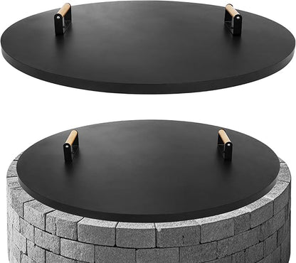 G GOOD GAIN Firepit Lid Round 38 Inch - Rust Resistant Fire Pit Lid Cover with Wooden Handle & Gloves, Fire Pit Snuffer Lid for Courtyards, Patio, Winter Cold Protection. Fits Fire Pits Up to 36"