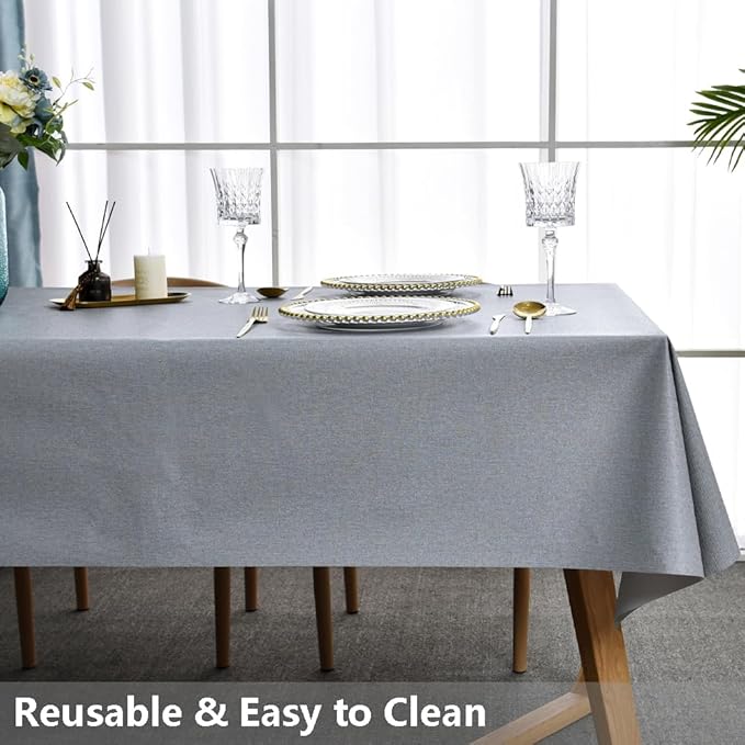 TruDelve Plastic Table Cloth for Rectangle Tables Grey Vinyl Tablecloth Waterproof Wipeable Oilcloth Tablecloths for Parties Dining Table Cover (54'' x 78'', Pure Gray)