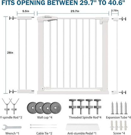 Baby Gate for Stairs, 29.7-40.6" Pressure Mounted Dog Gate, Auto Close Safety Gate for Children & Pets, Easy Install Pet Gate with Walk Thru Door for Doorways & Hallways, No Drilling, Dual-Lock Design