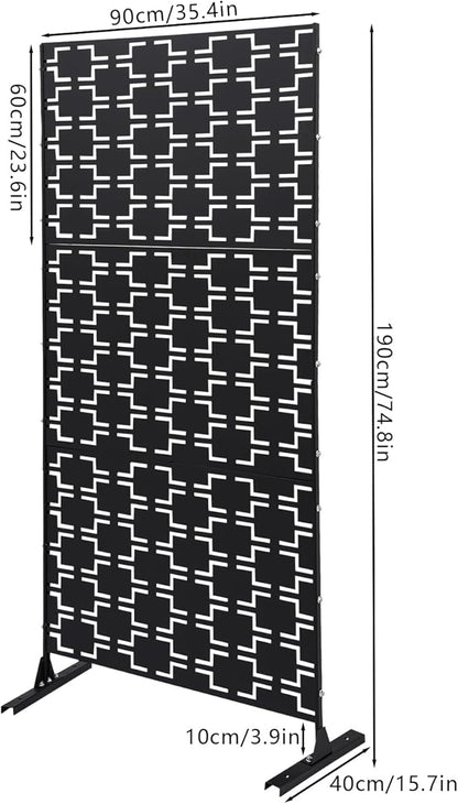 Outdoor Metal Privacy Screen with Stand, 35.4" W x 75" H Freestanding Metal Slatted Decorative Privacy Screen and Panels for Patio Garden Balcony Porch (Black Rectangular)