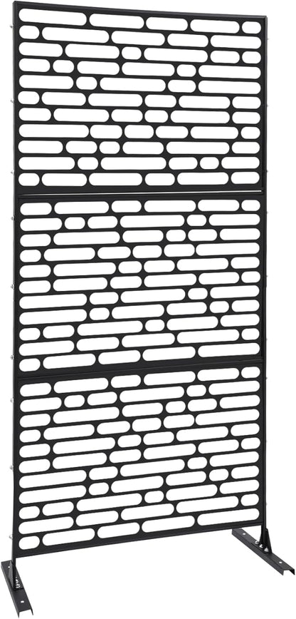 Outdoor Metal Privacy Screen with Stand, 35.4" W x 75" H Freestanding Metal Slatted Decorative Privacy Screen and Panels for Patio Garden Balcony Porch (Black Rounded Rectangle)