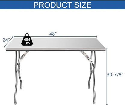 HARDURA Folding Stainless Steel Table 24X48 Inches with Legs NSF Commercial Portable Folding Prep Table for Restaurant Kitchen Home and Hotel