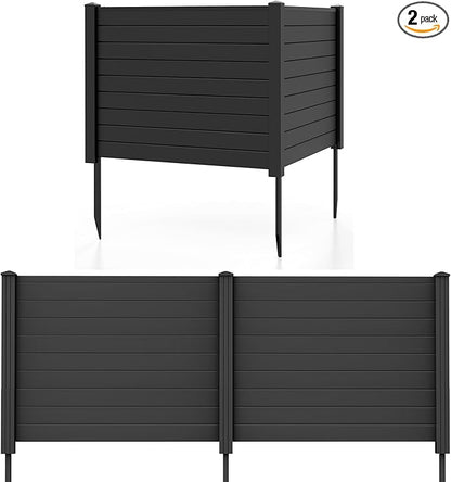 Giantex 4 Panels Air Conditioner Fence - 48''W x 36''H Outdoor Privacy Screen Trash Can Enclosure with Stakes, PVC Vinyl Freestanding Picket Fences for Garden Patio Lawn AC Unit Pool Pump, Black
