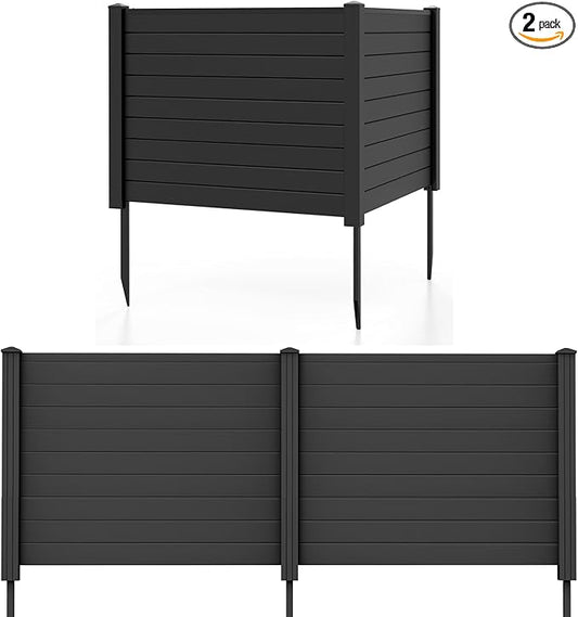 Giantex 4 Panels Air Conditioner Fence - 48''W x 36''H Outdoor Privacy Screen Trash Can Enclosure with Stakes, PVC Vinyl Freestanding Picket Fences for Garden Patio Lawn AC Unit Pool Pump, Black