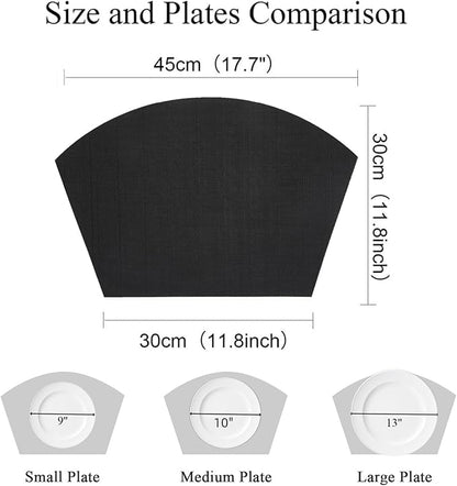 SHACOS Small Round Table Placemats Wedge Placemat Set of 4 Non Slip Heat Resistant Woven Vinyl Table Mats Wipe Clean Indoor Outdoor (4, Black)