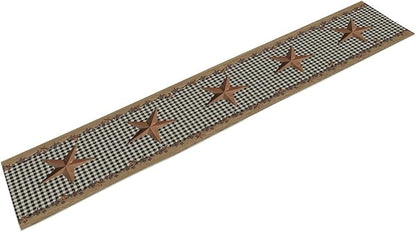 Rustic Star Table Runner, Vintage Wood Barn Black Grid Western Texas Farmhouse Country Print Table Runner for Home Party Patio Indoor Outdoor, 13x108inch