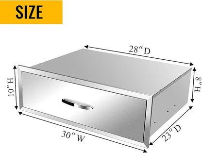 Outdoor Kitchen Drawers, Box Frame Style Flush Mount BBQ Drawer w/Stainless Steel Handle, BBQ Island Drawers For Patio Grill Station,Single Drawer