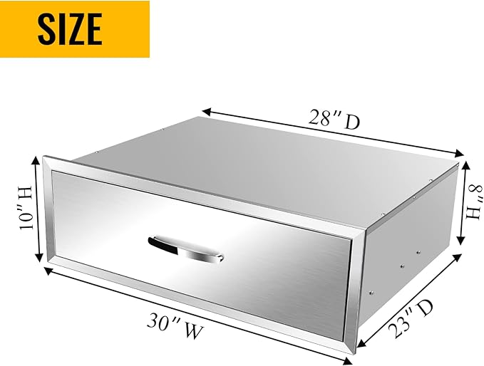 Outdoor Kitchen Drawers, Flush Mount Triple Access BBQ Drawers With Stainless Steel Handle, BBQ Island For BBQ Island Patio Grill Station,Single Drawer