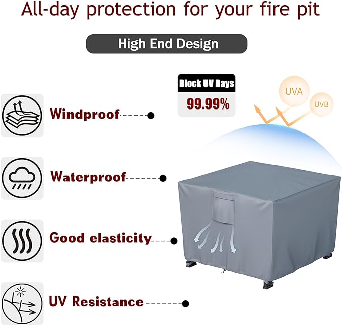 Chinchilla Heavy Duty 36 Inch Square Fire Pit Cover - 100% Waterproof & Weatherproof, Durable All-Season Protection for 32/33/34/35/36 Inch Propane Fire Pits and Tables