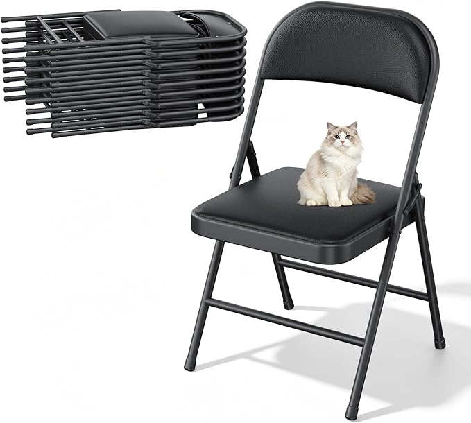 10 Pack Padded Folding Chairs, Portable Metal Foldable Chairs by HomePage