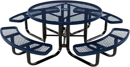 COATEDOUTDOORFURNITURE Heavy-Duty Portable Outdoor Kids Table with Umbrella Hole, Expanded Metal Kids Picnic Table, Commercial-Grade, Made in America (46 in, Round, Childrens, Textured Dark Blue)