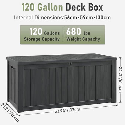 NUNU LAB 120 Gallon Outdoor Storage Box,Resin Large Sturdy Deck Box, Backyard Outside Storage Box Waterproof with Double Wall Panels,Package Delivery Box,Garden Box,Tool Box,Outdoor Hose Storage Bin