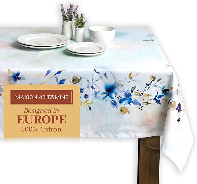 Maison d' Hermine Table Cloth Rectangle Table 100% Cotton 70 x 108 Inches Tablecloth Reusable Decorative for Dining Room, Farmhouse, Home, Party, Festive & Wedding Spring Summer - Lazy Summer Days
