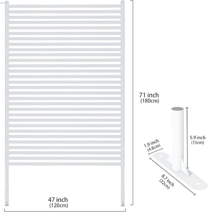 Outdoor Privacy Screen Fence with Feet Stand 4FT x 6FT, Freestanding Fence Privacy Screen for Outside, Metal Pipes and Slats Panels Divider Stake for Garden Patio Balcony Backyard White