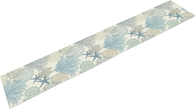 Blue Teal Coral Table Runners, Summer Beach Starfish Coastal Coffee Table Runners for Wedding Party Banquet Dining Holiday 13x108in