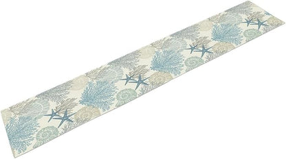 Blue Teal Coral Table Runners, Summer Beach Starfish Coastal Coffee Table Runners for Wedding Party Banquet Dining Holiday 13x90in