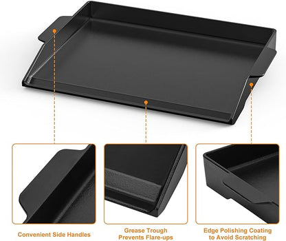 Onlyfire Universal Cast Iron Cooking Griddle, Pre-Seasoned Nonstick Coating Griddle Flat Top Grill Plate with Extra High Sidewalls for All Gas Grills and 4 Burner Range Oven, 23" x 16"