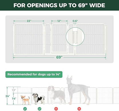 FXW Dog Gate Extra Wide Designed for Indoor Use, Adjustable Width Up to 69-inch Wide (24" H 3 Wire Panels for Puppies and Small Dogs), White