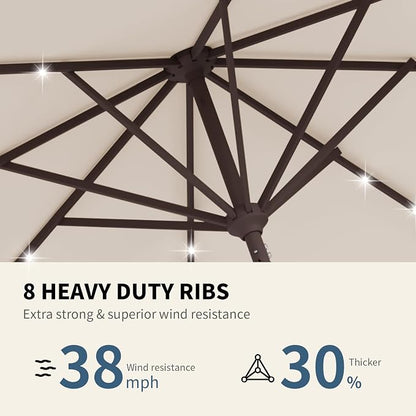 9FT Patio Umbrella with Solar Lights, Outdoor Market Umbrella with Tilt and - Image 4
