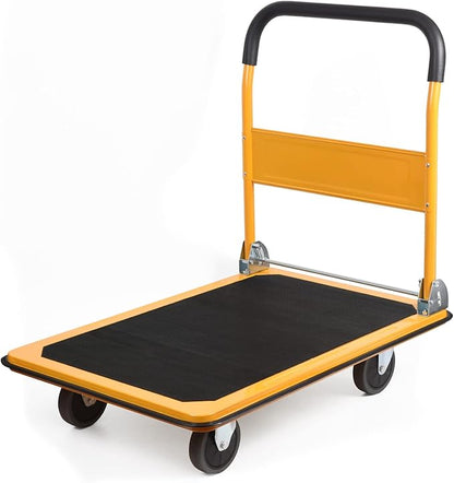 LEADALLWAY Platform Truck Large Size 880lbs Heavy Duty Foldable Push Cart 35.8x24x34.3inches Yellow