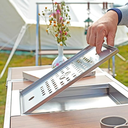Wild Journey IGT 304 Stainless Steel Folding Table Portable Outdoor Vacation Party Camping Picnic BBQ Tools Tea Cooker Set (IGT Tea Tray)
