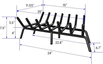 Fireplace Grate 24 Inch, Firewood Log Holder Rack, Heavy Duty Fire Wood Stove Grates for Indoor Outdoor Camping Chimney Hearth Burning Fireplace Accessories Tools