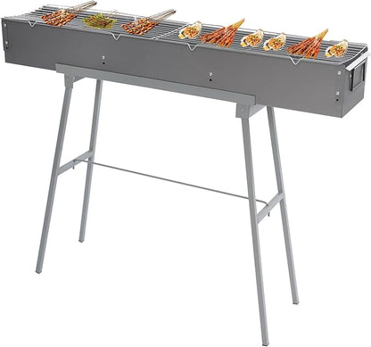 Portable Charcoal Grill, 39.3x7x5.1in Folding Camping Barbecue Gril with 2 Grill Meshes and Stand, 88 lbs Capacity Charcoal Grills for Party, Garden Picnic, Travel, Outdoor Party