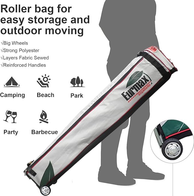 Eurmax USA Standard 10x10ft Patio Pop Up Canopy Tent for Outdoor Events Commercial Instant Canopies with Heavy Duty Roller Bag,Bonus 4 Canopy Sand Bags (Stripe Red)