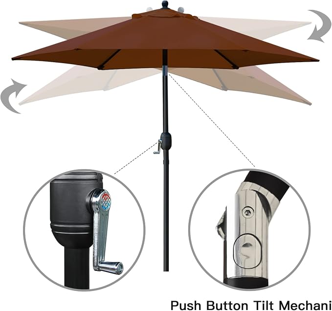 Sunnyglade 7.5' Patio Umbrella Outdoor Table Umbrella Tilt Crank Brown | Market - Image 2