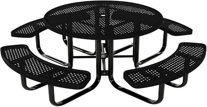 COATEDOUTDOORFURNITURE Heavy-Duty Portable Outdoor Kids Table with Umbrella Hole, Punched Steel Kids Picnic Table, Commercial-Grade, Made in America (46 in, Round, Childrens, Textured Black)