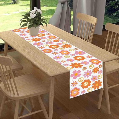 Groovy Floral Table Runner, Retro 70s Hippie Floral Funky Pink Cute Flower Trippy Coffee Table Center Decor for Home Kitchen Dining Patio Holiday Party Indoor Outdoor Table Decorations, 13"x108" Inch